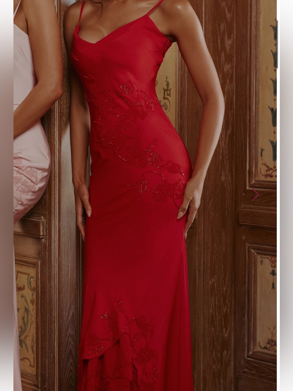 ANASTELLE
Red Hand Beaded Embellished Satin Maxi Dress - Limited Edition